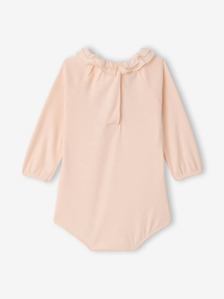 Baby girl bodysuit with frilled collar and long sleeves pale pink 