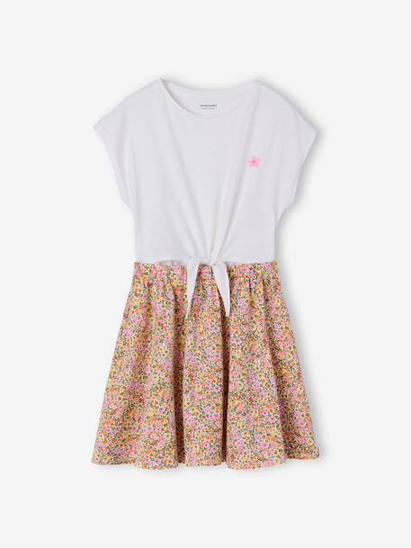 2-in-1 effect dress for girls ecru+printed white+vanilla 
