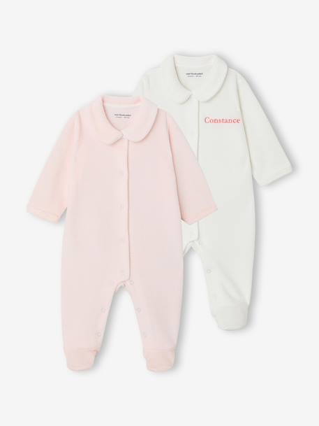 Pack of 2 Corduroy Sleepsuits with Front Opening for Babies beige+rose 