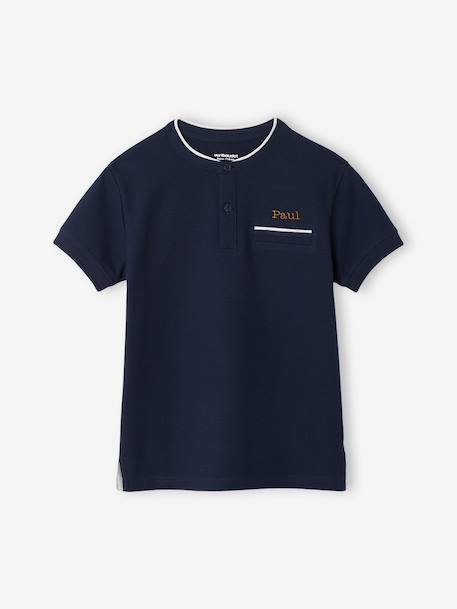 Boy's Mao collar polo shirt ecru+navy blue+sky blue 