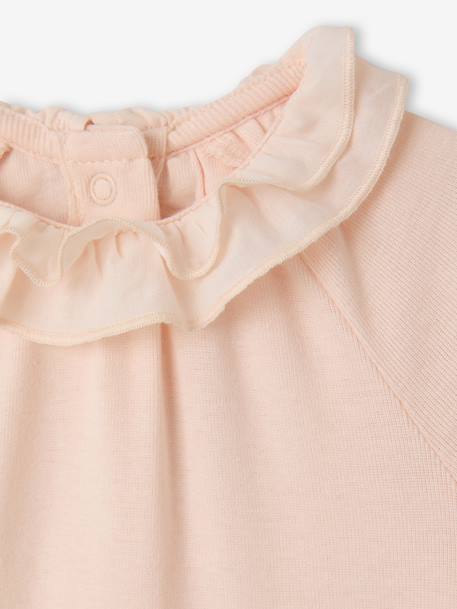 Baby girl bodysuit with frilled collar and long sleeves pale pink 