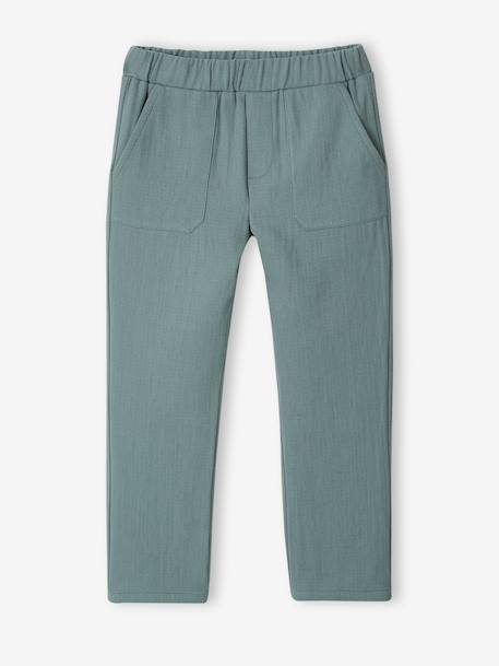 Boys' cotton muslin trousers with adjustable waist emerald green 