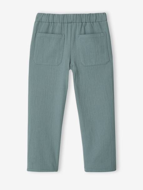 Boys' cotton muslin trousers with adjustable waist emerald green 