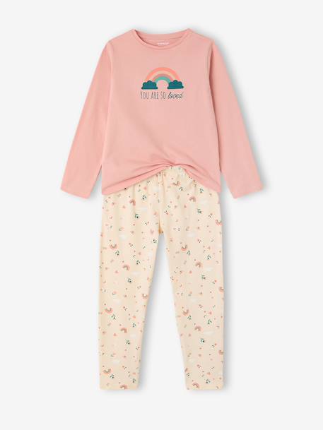 Pack of 2 girls' long-sleeved pyjamas rose 