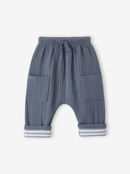 Baby's cotton muslin trousers blue 