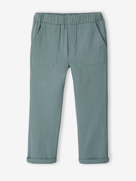 Boys' cotton muslin trousers with adjustable waist emerald green 