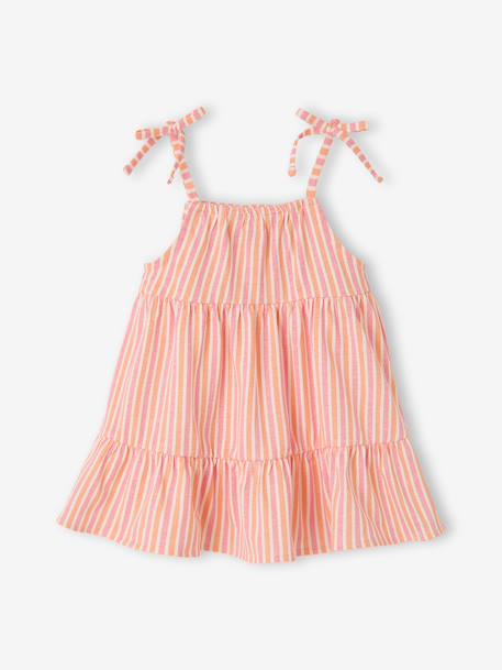 Baby girl's organic cotton dress with braces beige+striped pink 