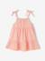 Baby girl's organic cotton dress with braces beige+striped pink 