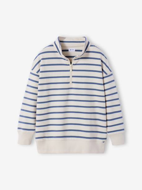 Boy's zipped high neck sweatshirt striped blue 