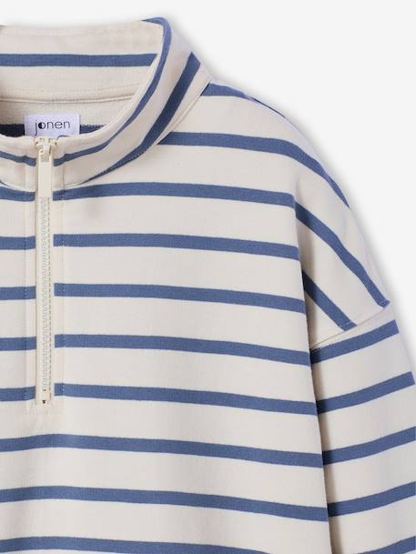 Boy's zipped high neck sweatshirt striped blue 