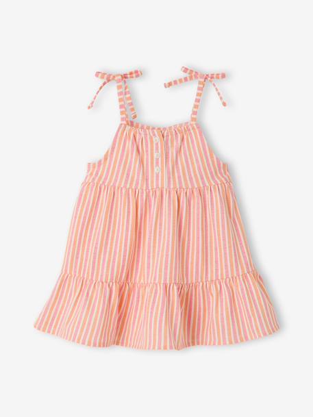 Baby girl's organic cotton dress with braces beige+striped pink 