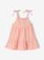 Baby girl's organic cotton dress with braces beige+striped pink 