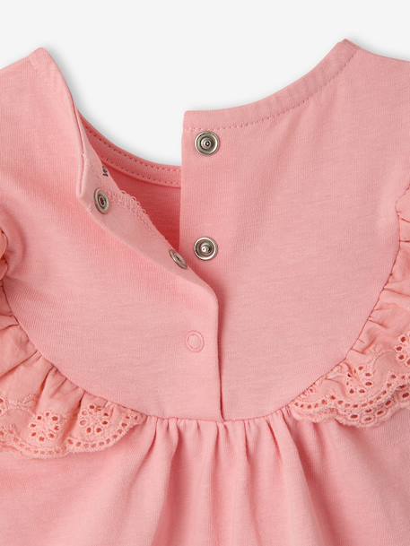 Baby Girls’ Broderie Anglaise Cotton T-Shirt ecru+rose 