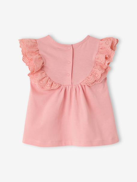 Baby Girls’ Broderie Anglaise Cotton T-Shirt ecru+rose 