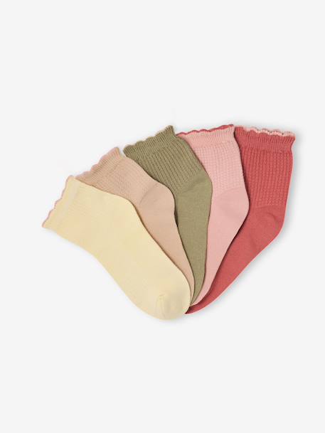 Pack of 5 fancy ribbed ankle socks tomato red 
