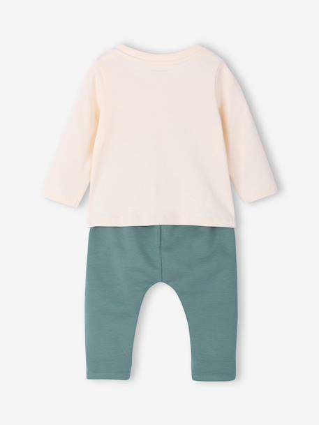 Top & Fleece Trouser Combo for Babies BROWN MEDIUM SOLID+peacock blue 