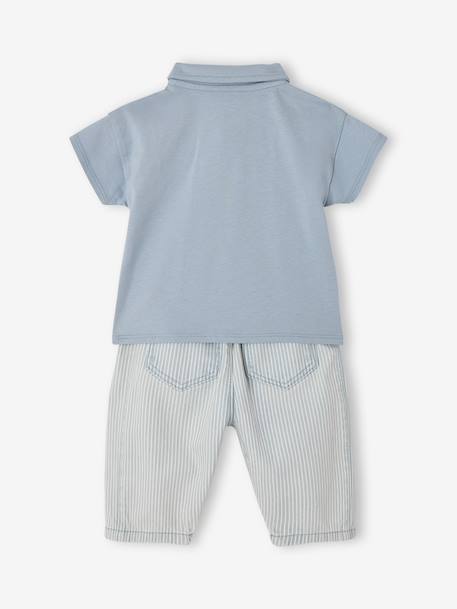 Boys' polo shirt and trouser set striped blue 