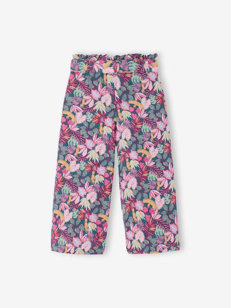 Cropped, Wide Leg Paperbag Trousers in Cotton Gauze for Girls beige+green+old rose+sage green+yellow 