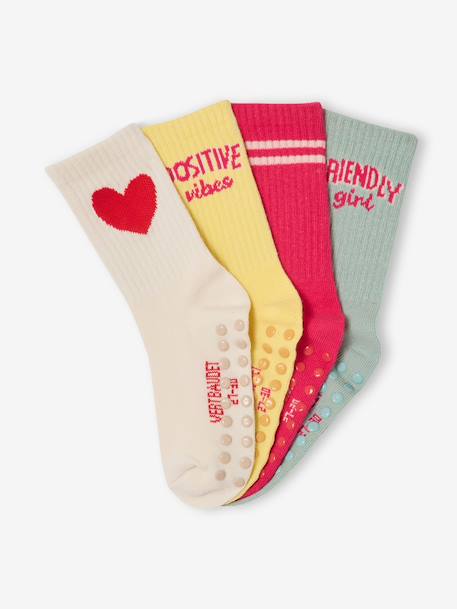 Pack of 4 non-slip socks for girls rose 