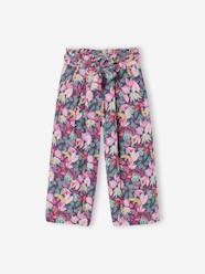 Girls-Cropped, Wide Leg Paperbag Trousers in Cotton Gauze for Girls