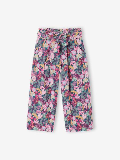Cropped, Wide Leg Paperbag Trousers in Cotton Gauze for Girls beige+green+old rose+sage green+yellow 
