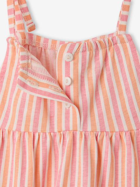 Baby girl's organic cotton dress with braces beige+striped pink 