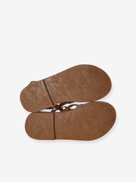 Leather strap sandals for children gold 