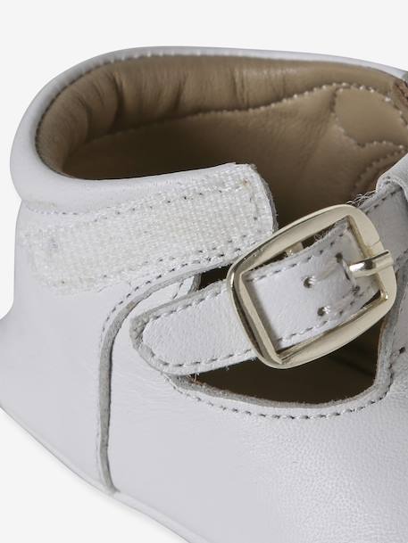 Leather baby slippers gold+white 
