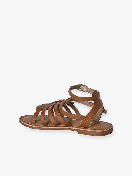 Leather gladiator sandals with buckles for girls camel 