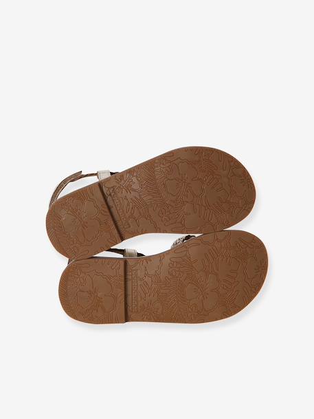 Girls' leather braided sandals gold 