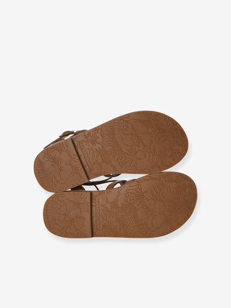 Leather gladiator sandals with buckles for girls camel 