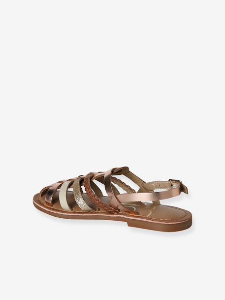 Leather strap sandals for children gold 