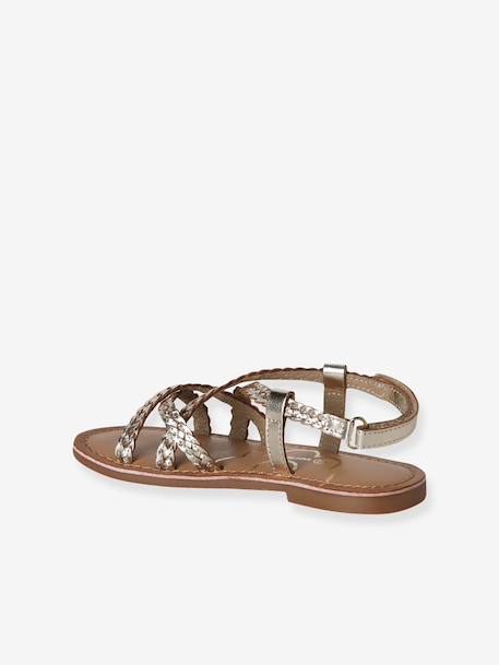 Girls' leather braided sandals gold 