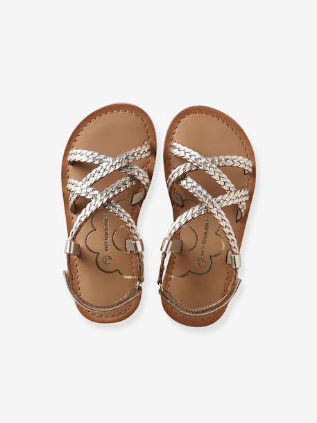 Girls' leather braided sandals gold 