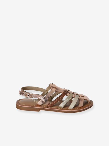 Leather strap sandals for children gold 