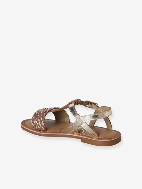 Leather Sandals for Girls, Designed for Autonomy 6467+brown+printed brown+turquoise 
