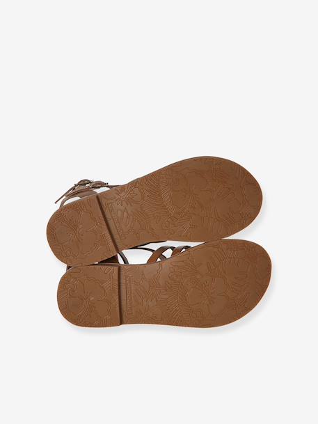 Girls' leather gladiator sandals with buckles camel 