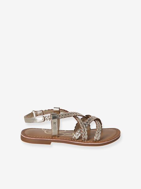 Girls' leather braided sandals gold 