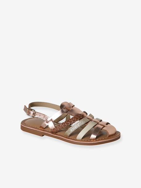 Leather strap sandals for children gold 