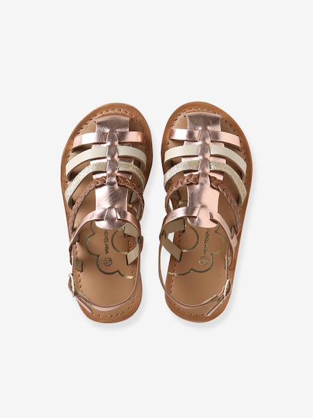 Leather strap sandals for children gold 