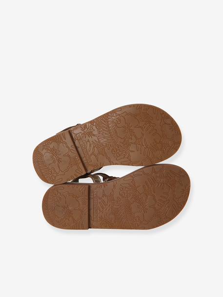 Leather Sandals for Girls, Designed for Autonomy 6467+brown+printed brown+turquoise 