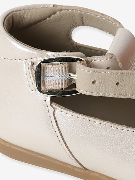 Baby girl's leather Mary Janes with buckle iridescent beige+white 
