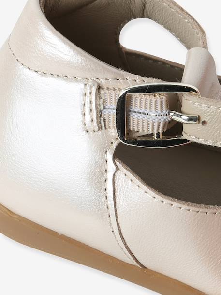 Baby girl's leather Mary Janes with buckle iridescent beige+white 