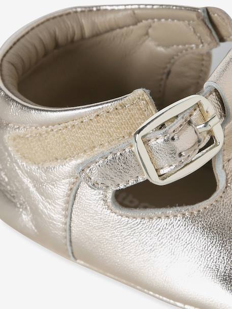 Leather baby slippers gold+white 