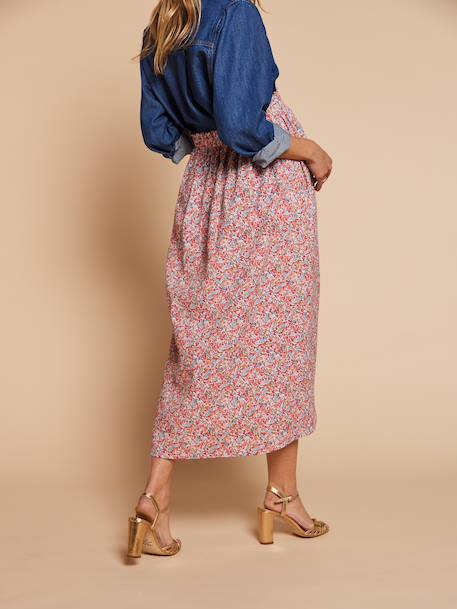 Long skirt with elasticated waist and floral pattern multicoloured 