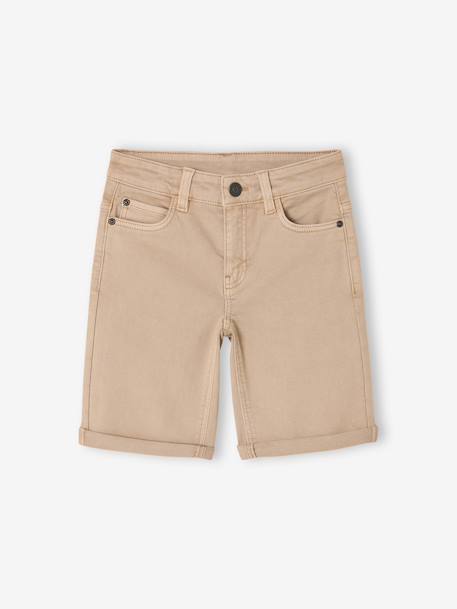 Boy's 5-pocket bermuda shorts clay beige+emerald green+grey blue+terracotta 