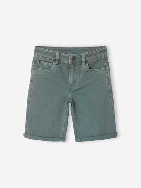 Boy's 5-pocket bermuda shorts clay beige+emerald green+grey blue+terracotta 