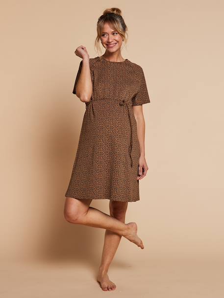 Leopard print nursing clothes nightie taupe 