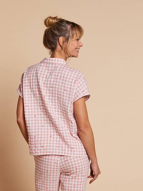 Gingham cotton muslin two-piece pyjamas rosy 