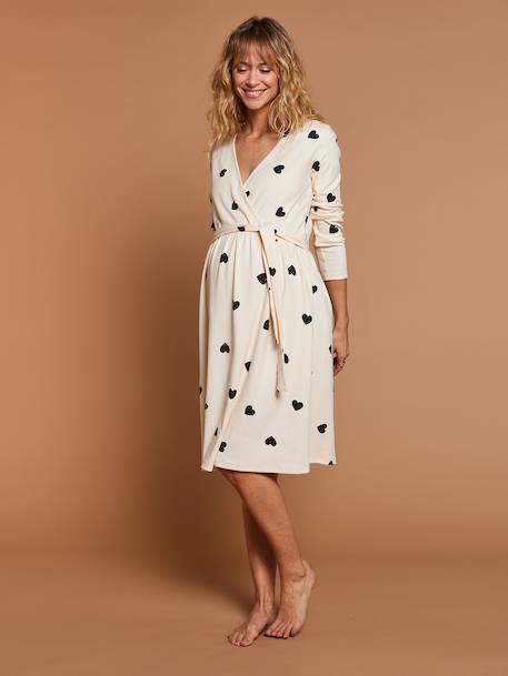 Maternity Ward Kit: 'Mon coeur' Nightie for Maternity + Bodysuit for Babies + Pouch by ENVIE DE FRAISE ecru+navy blue 